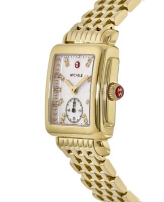 Pre-owned Michele Deco Mid Yellow Gold Tone Women's Watch Mww06v000004