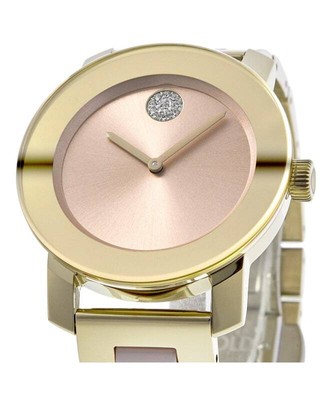 Pre-owned Movado Bold Ceramic Pale Yellow Gold Tone Women's Watch 3600800