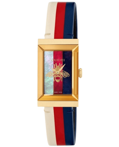 Pre-owned Gucci G-frame Quartz Multicolor Dial Leather Strap Women's Watch Ya147409
