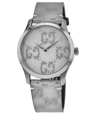 Pre-owned Gucci G-timeless Gg Motif Hologram Leather Strap Women's Watch Ya1264058