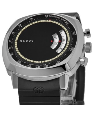 Pre-owned Gucci Grip Black Dial Black Rubber Strap Men's Watch Ya157301