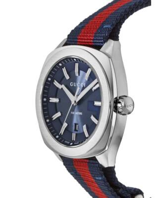 Pre-owned Gucci Gg2570 Blue Dial Blue/red Nylon Strap Men's Watch Ya142304