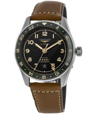 Новые мужские часы Longines Spirit Zulu Time с серым циферблатом и кожаным ремешком L3.802.4.63.2