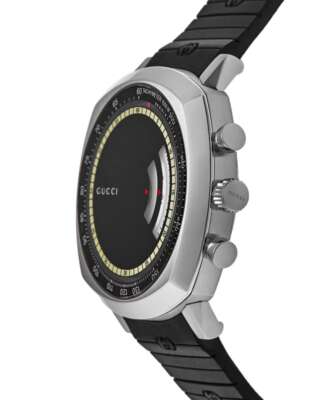 Pre-owned Gucci Grip Black Dial Black Rubber Strap Men's Watch Ya157301