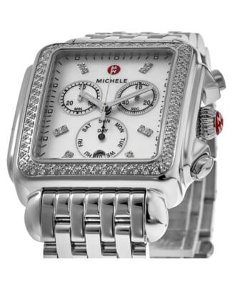 Pre-owned Michele Deco Xl Mother Of Pearl Dial Diamond Women's Watch Mww06z000035