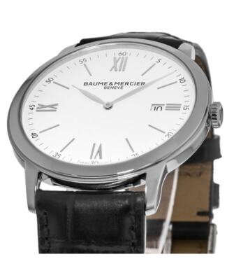 Pre-owned Baume & Mercier Classima Quartz White Dial Black Leather Men's Watch 10414