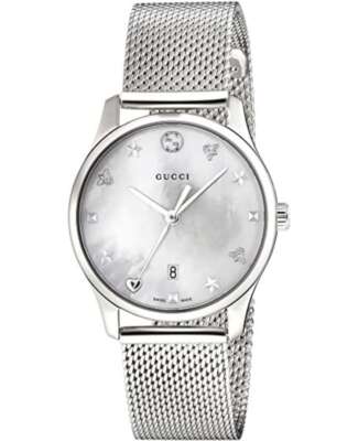 Pre-owned Gucci G-timeless Mother Of Pearl Dial Stainless Steel Women's Watch Ya126583
