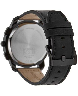 Pre-owned Movado Bold Thin Chronograph Quartz Black Dial Leather Men's Watch 3600835