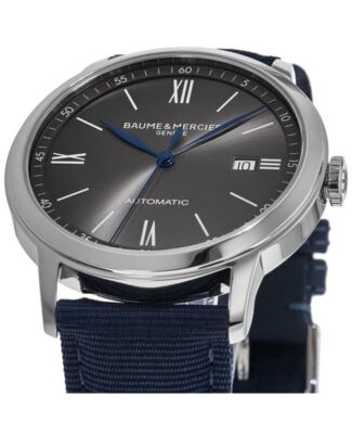 Pre-owned Baume Et Mercier Baume & Mercier Classima Automatic Grey Dial Canvas Strap Men's Watch 10608