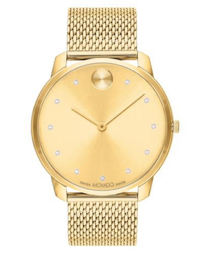 Pre-owned Movado Bold Thin Evolution Quartz Champagne Dial Gold Men's Watch 3600903