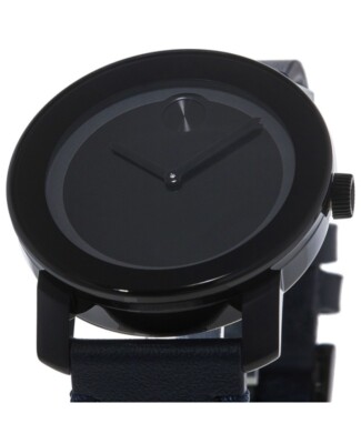 Pre-owned Movado Bold Black Dial Navy Leather Strap Men's Watch 3600583