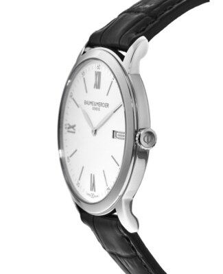 Pre-owned Baume & Mercier Classima Quartz White Dial Black Leather Men's Watch 10414