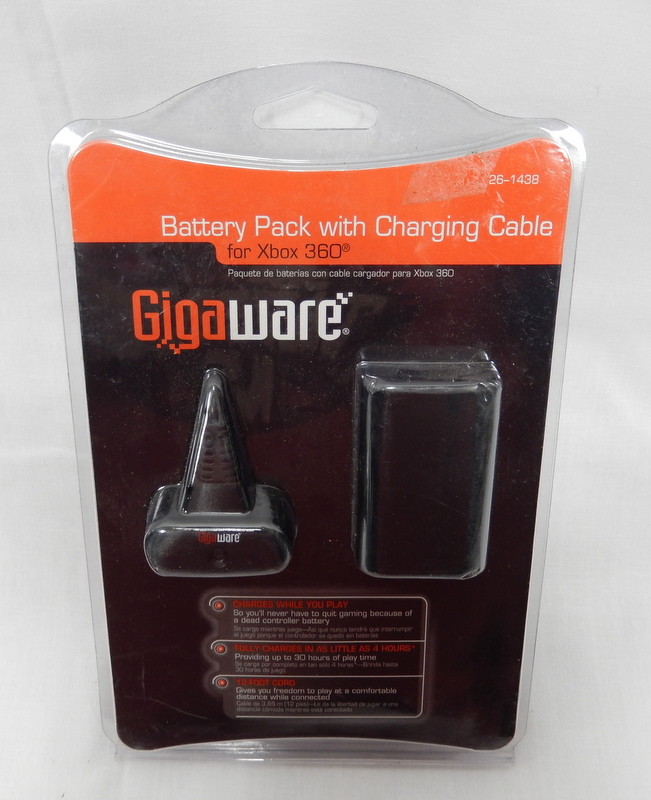 Lot of 2 New GigaWare Battery Pack with Charging Cable for Xbox 360