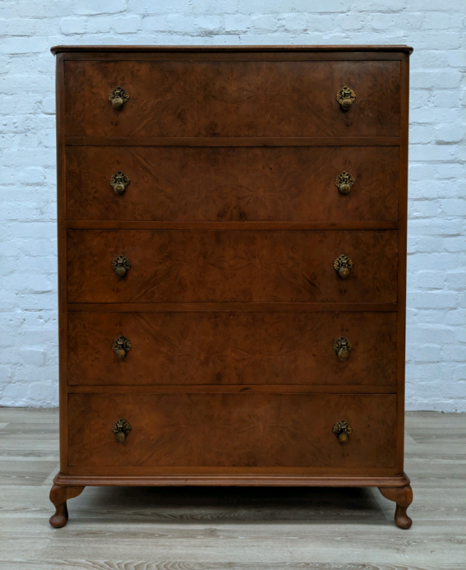 Vintage Walnut Queen Anne Style Chest Of Drawers Delivery