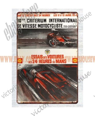 1970 Le Mans pre-qualification car racing motorcycle testing metal tin sign