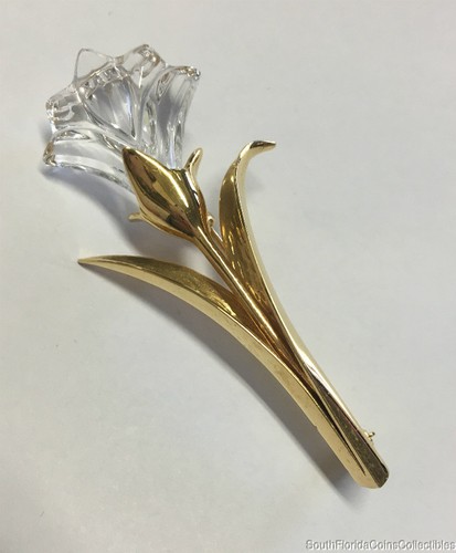 Swan©Signed SWAROVSKI Crystal Tulip Flower Pin Gold Tone 3" Long