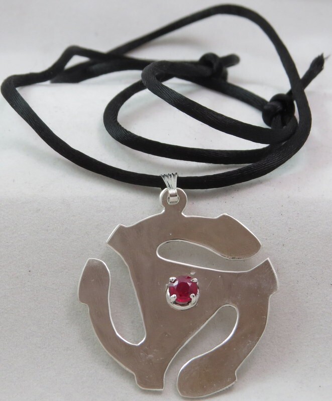 Homemade Sterling 45 Record Adaptor w/ Synthetic Ruby July Birthstone