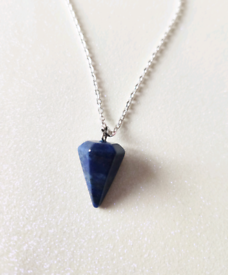 Lapis Lazuli Pendulum Crystal Silver Charm Necklace