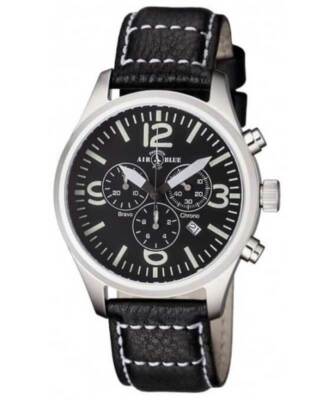 Pre-owned Air Blue Bravo Chrono Ss Swiss Quartz Pilots Watch Date 44mm Case Black Dial