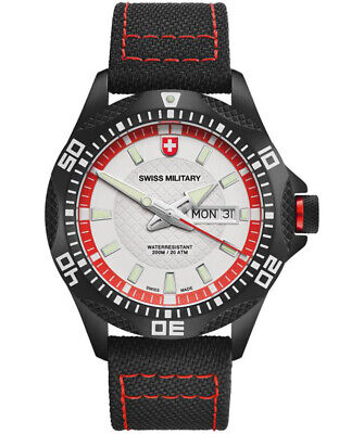 Pre-owned 8692055018 Cx Swiss Military Tank Nero Rawhide Watch Pvd Case Canvas Strap Silv Dial 27401