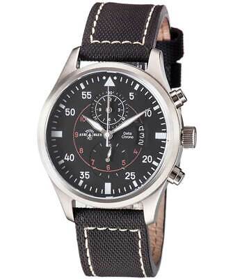 Pre-owned Air Blue Delta Chrono Ss Watch 44mm S/steel Case 10atm Sapphire Glass Black Dial