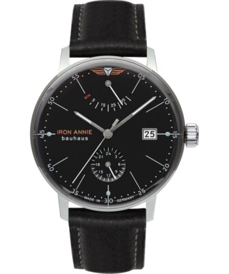 Pre-owned Annie Iron  Bauhaus Auto Watch Pwr Reserve Clear Back 41mm Case Black Dial 50602