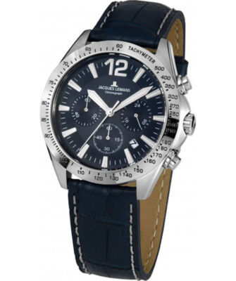 Pre-owned Jacques Lemans Sports 'action 2017' Quartz Watch 42mm S/s Case Blue Dial 42-5b