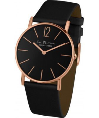 Pre-owned Jacques Lemans 'la Passion' Minimalist Quartz Watch 5atm 40mm R/g Case Blk Dial