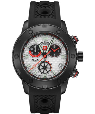 Pre-owned Cx Swiss Military Rallye Gmt Nero 44mm Dlc Case Chrono Watch Gmt Silv Dial 2750