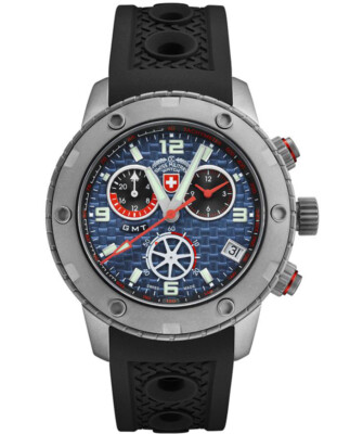 Pre-owned Cx Swiss Military Rallye Gmt 44mm Swiss Chrono Watch Gmt 20atm Blue Dial 2747