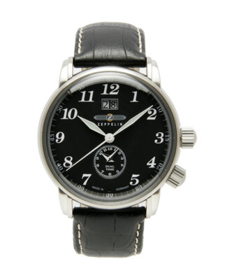 Pre-owned Zeppelin Lz127 Swiss Quartz Watch Big Date Dual Time Black Dial 5atm 42mm 7644-2