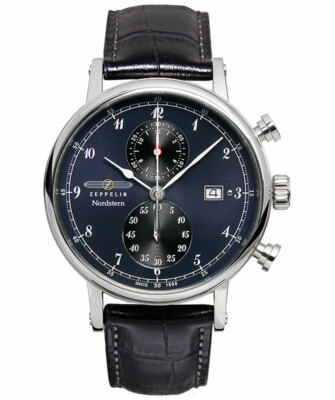 Pre-owned Zeppelin Nordstern Swiss Quartz Chrono Watch German Made Blu/blk Dial 7578-3