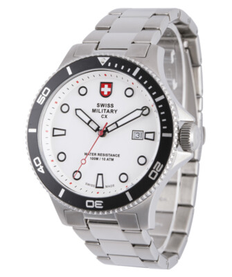 Pre-owned Swiss Military Cx  Calypso Diving Watch Swiss Quartz Date 10atm White Dial 2875