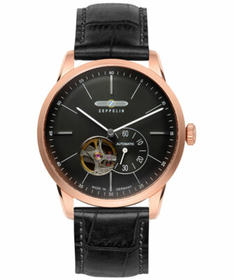 Pre-owned Zeppelin Flatline Auto Watch Open Heart Rose Gold 40mm Case Black Dial 7362-2