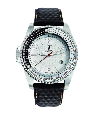 Pre-owned Golftime Swiss Golf Watch Keeps Score 100m Wr Blk/silv Bezel Black Leather Gt006