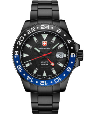 Pre-owned Cx Swiss Military Gmt Nero Swiss 42mm Watch Pvd Case 2nd Timezone Blk Dial 2776