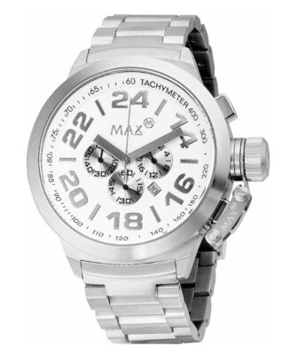 Pre-owned Max Watch The Classic Chrono 5atm White Dial S/steel Case 47mm Diameter 5-455
