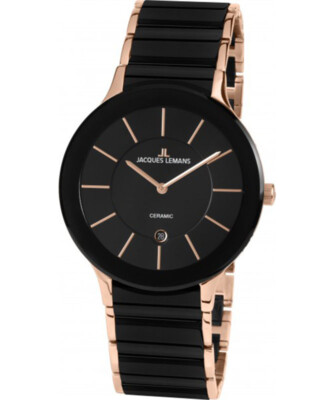 Pre-owned Jacques Lemans Classic 'dublin' Watch 40mm Ceramic Strap Sapphire Glass Bk Dial
