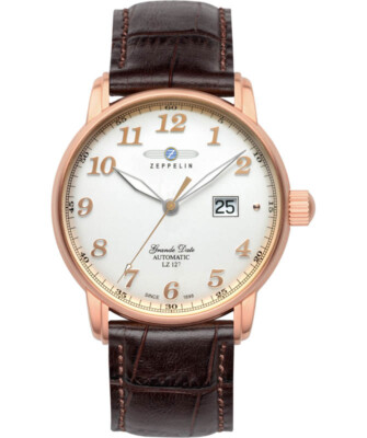 Pre-owned Zeppelin Count  Lz127 Auto Watch Big Date White Dial R/gold Case Swiss Eta 7652-5