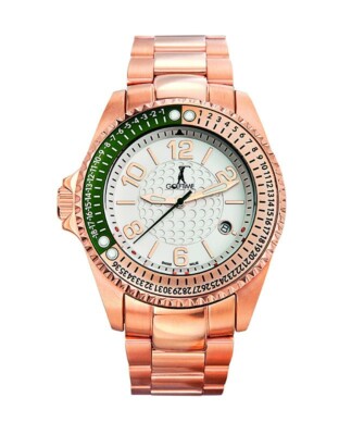 Pre-owned Golftime Swiss Golf Watch Keeps Score 100m Wr Grn/gold Bezel Gold Bracelet Gt002