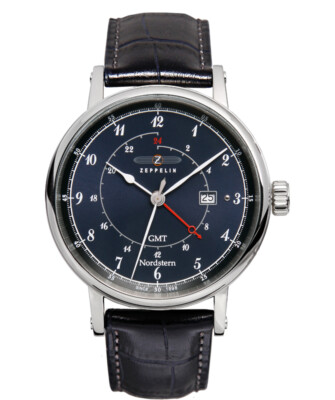 Pre-owned Zeppelin Nordstern Watch Blue Dial Swiss Quartz Gmt 2nd Time Zone 10atm 7546-3