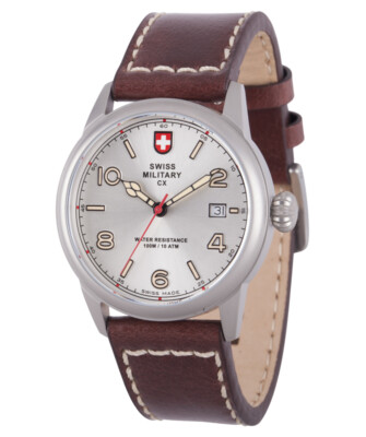 Pre-owned Swiss Military Cx  Spitfire Vintage Watch Swiss Quartz Date 10atm Silv Dial 2870