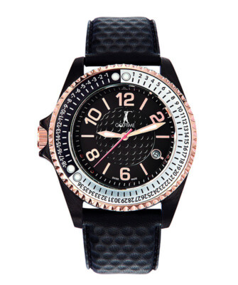 Pre-owned Golftime Swiss Golf Watch Keeps Score 100m Wr Blk/silv Bez Bk Dial/leather Gt004