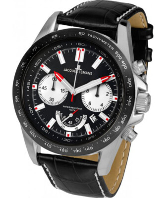 Pre-owned Jacques Lemans Sports 'liverpool' Quartz Chronograph Watch 48mm Ss Case Blk Dial