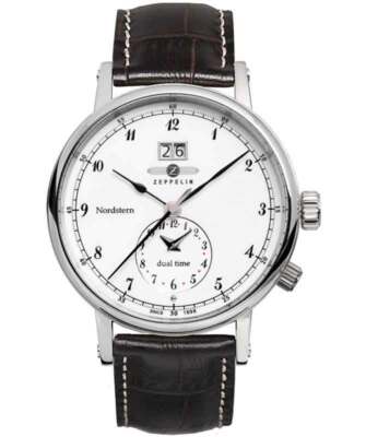 Pre-owned Zeppelin Nordstern Swiss Quartz Watch 41mm Big Date Dual Time White Dial 7540-1