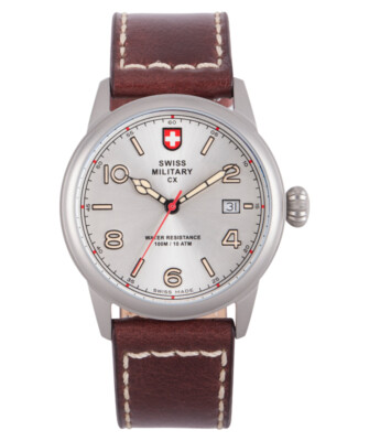 Pre-owned Swiss Military Cx  Spitfire Vintage Watch Swiss Quartz Date 10atm Silv Dial 2870