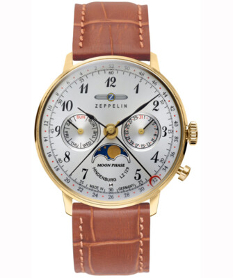 Pre-owned Zeppelin Lz129 Hindenburg Ladies Watch Silver Dial Gold Case Moon Phase 7039-1