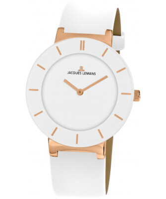 Pre-owned Jacques Lemans Classic Monaco Elegant Ladies Watch 5atm 38m R/gold Case Wht Dial