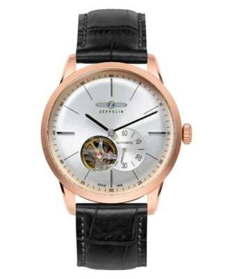 Pre-owned Zeppelin Flatline Mens Watch Automatic Open Heart R/gold Case Silv Dial 7362-4