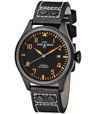 Pre-owned Air Blue Charlie Auto Black Pvd Watch 44mm Case Sapphire 10atm Black/orange Dial